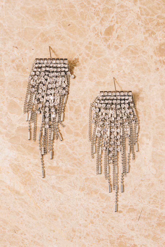 Janna Conner - Dale Crystal Fringe Earrings | 18k White Gold Plating