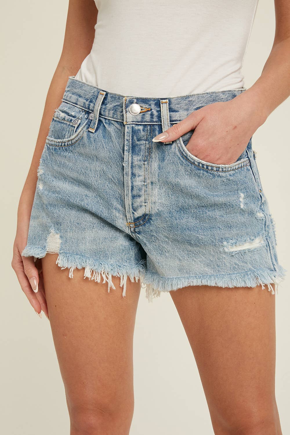 Bluivy - FRAYED HEM DENIM SHORTS
