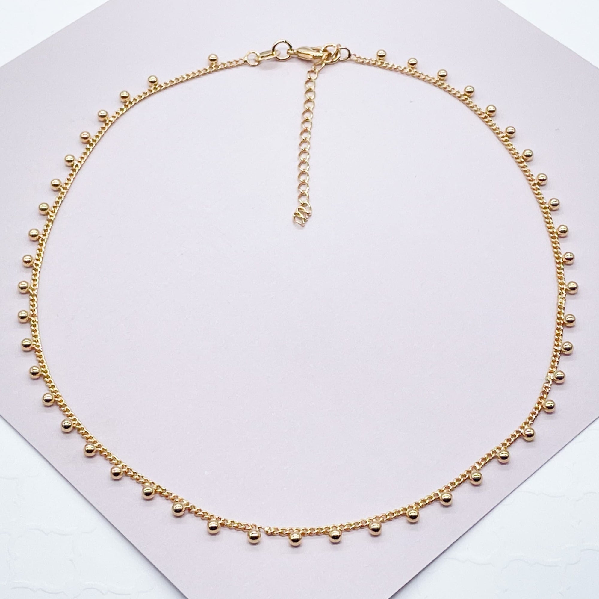 18k Gold Filled Little Dots Choker Hanged in Curb Chain