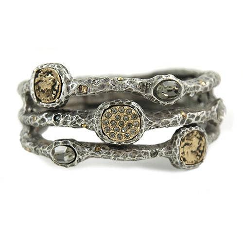 TAT2 DESIGNS - Vintage Silver Capri 3 Row Coin & Crystal Pave Bracelet