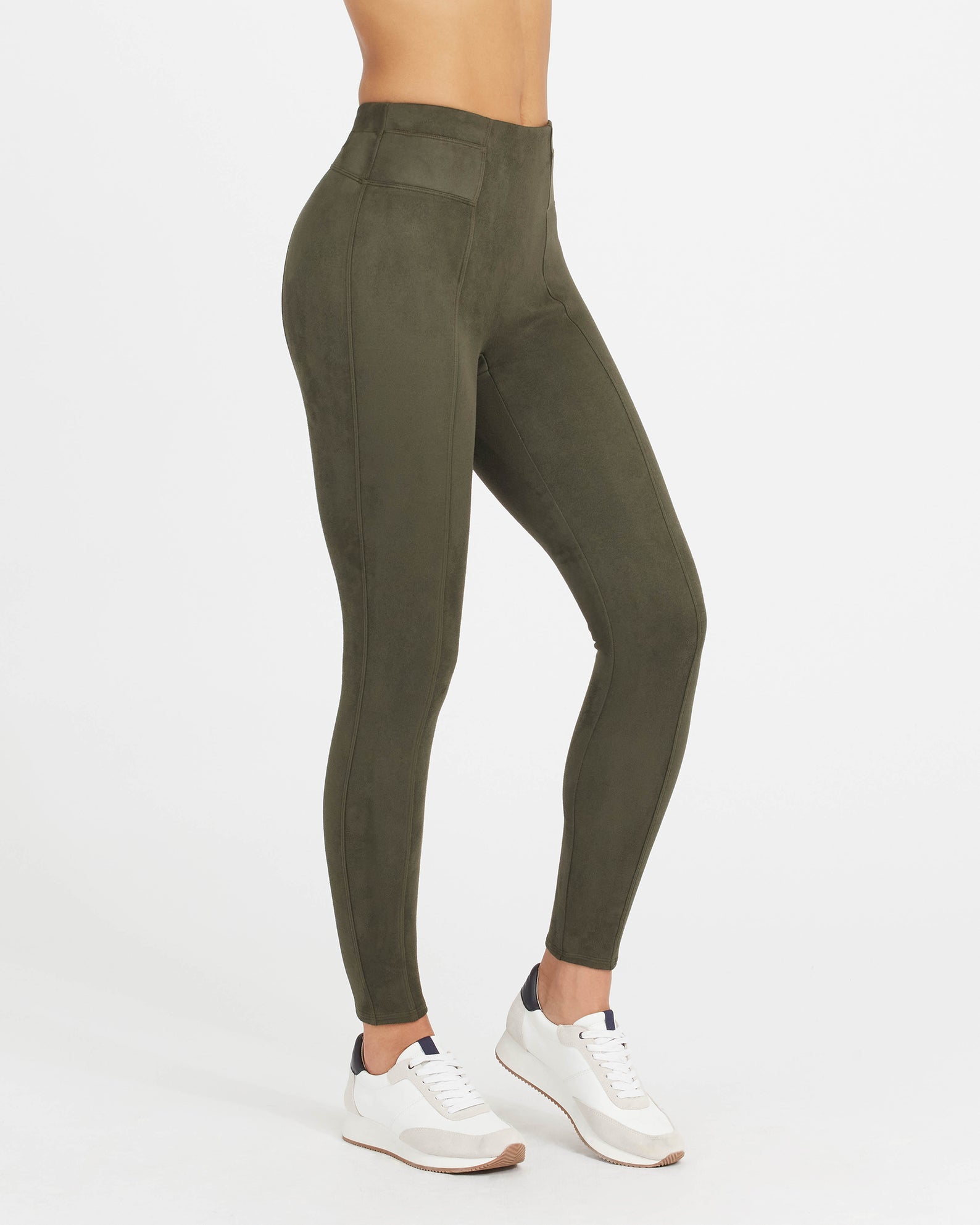 Spanx Leggings Womens Olive Green Knit Ankle Zip High Rise