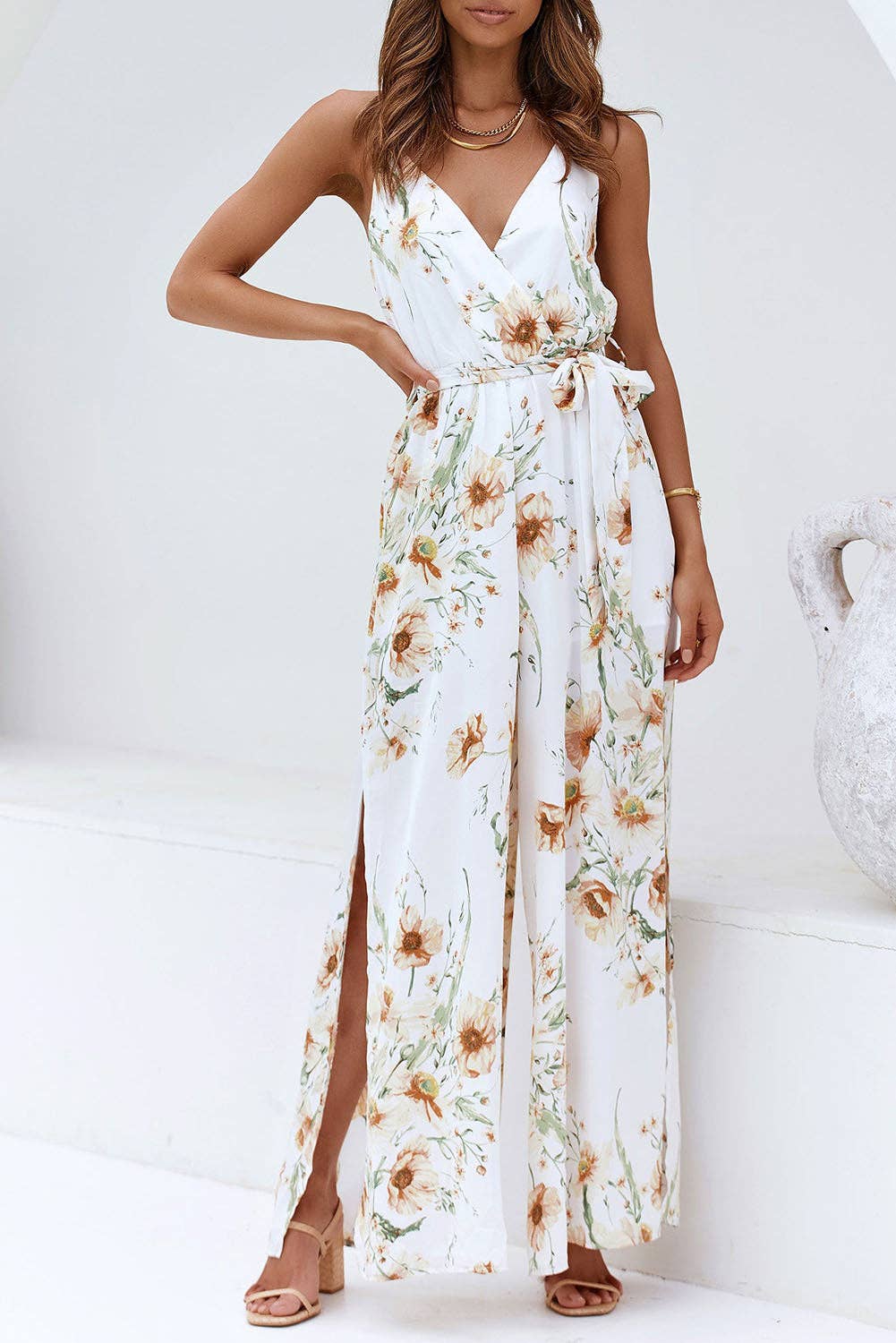 Poppy Print Belted Cami Wide Leg Jumpsuit