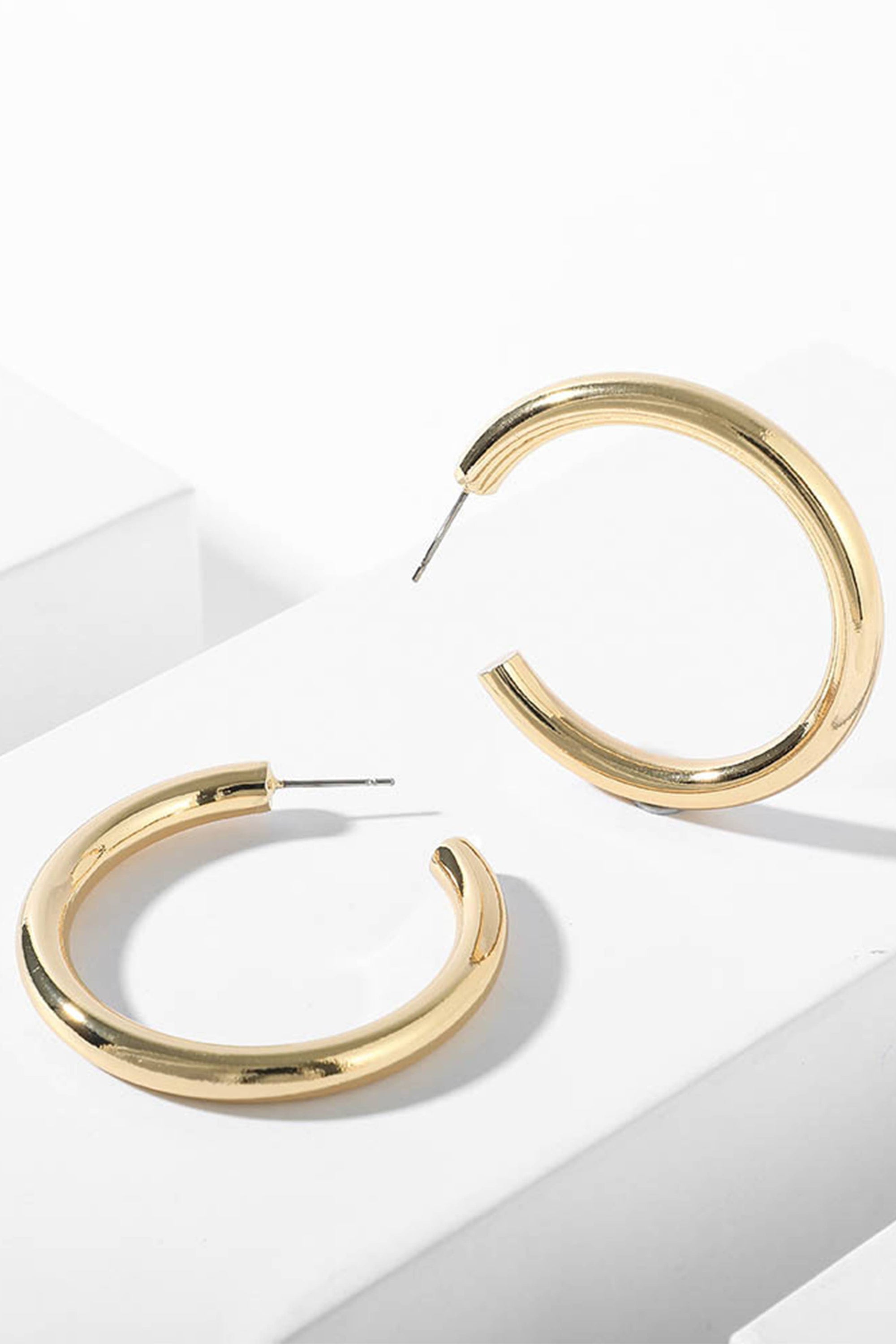Gold Color Simple Design Round Earrings